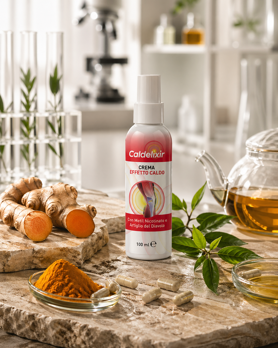 Crema Caldelixir con ingredienti naturali: curcuma, tè verde, vitamine